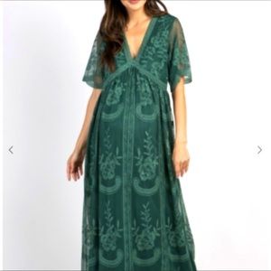 Forest green Lace Mesh Overlay Maternity Maxi Dress